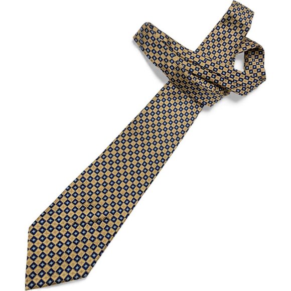 Nautica Silk Tie Geometric Gold Blue Cubes - Picture 2 of 6
